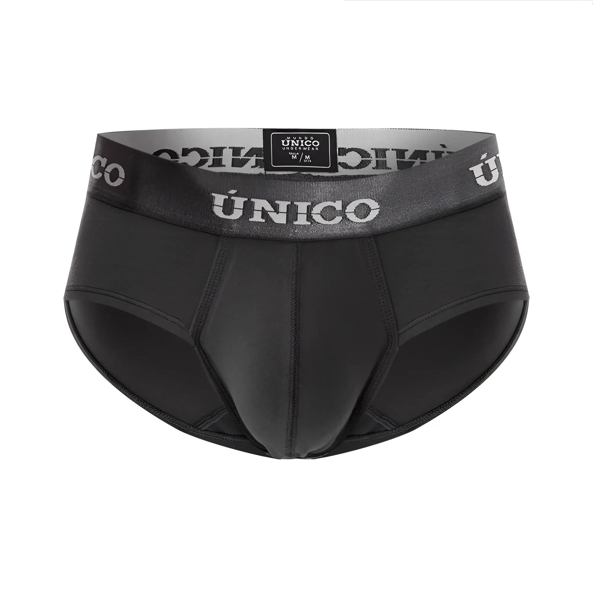 Black unico 22120201108 asfalto men’s briefs with gray waistband and white brand name in dark gray color