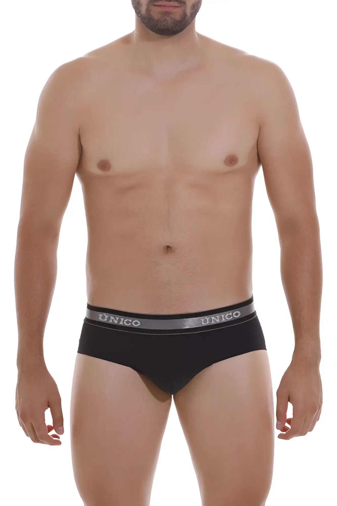 Black unico 22120201114 nebuloso m22 briefs with gray elastic waistband and white brand lettering