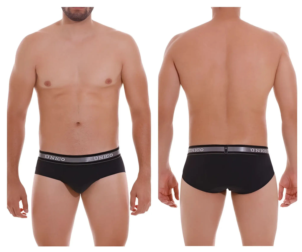 Black unico 22120201114 nebuloso m22 men’s briefs with gray elastic waistband and white brand name lettering