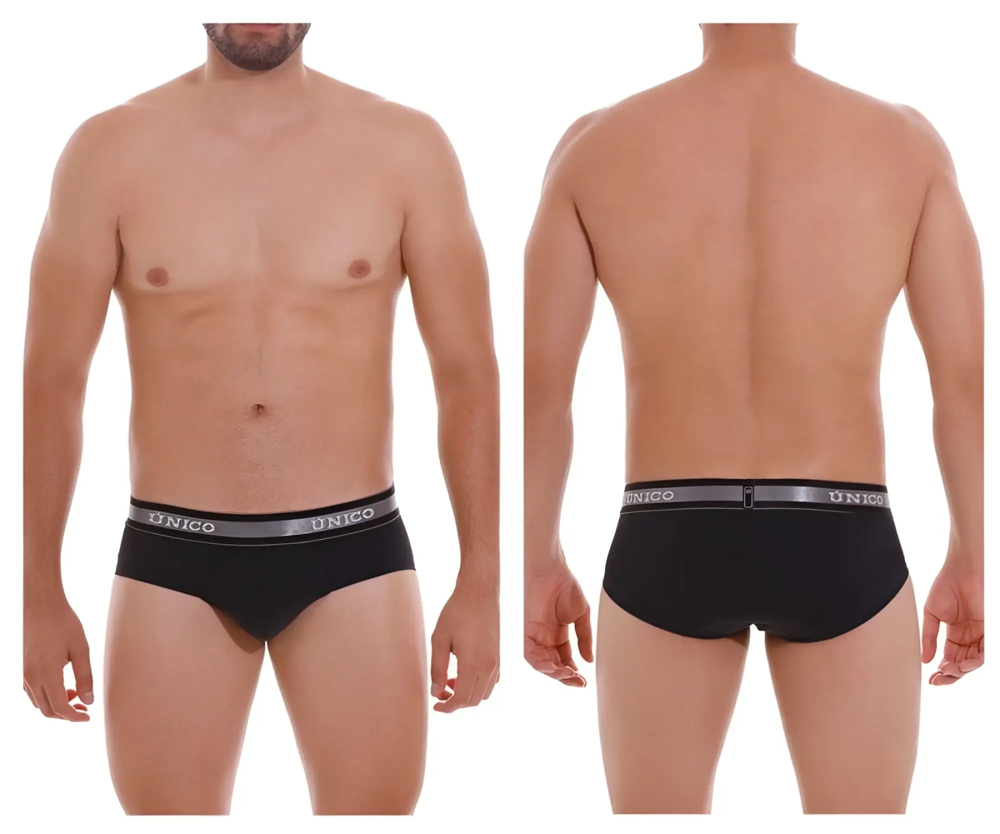 Black unico 22120201114 nebuloso m22 men’s briefs with gray elastic waistband and white brand name lettering