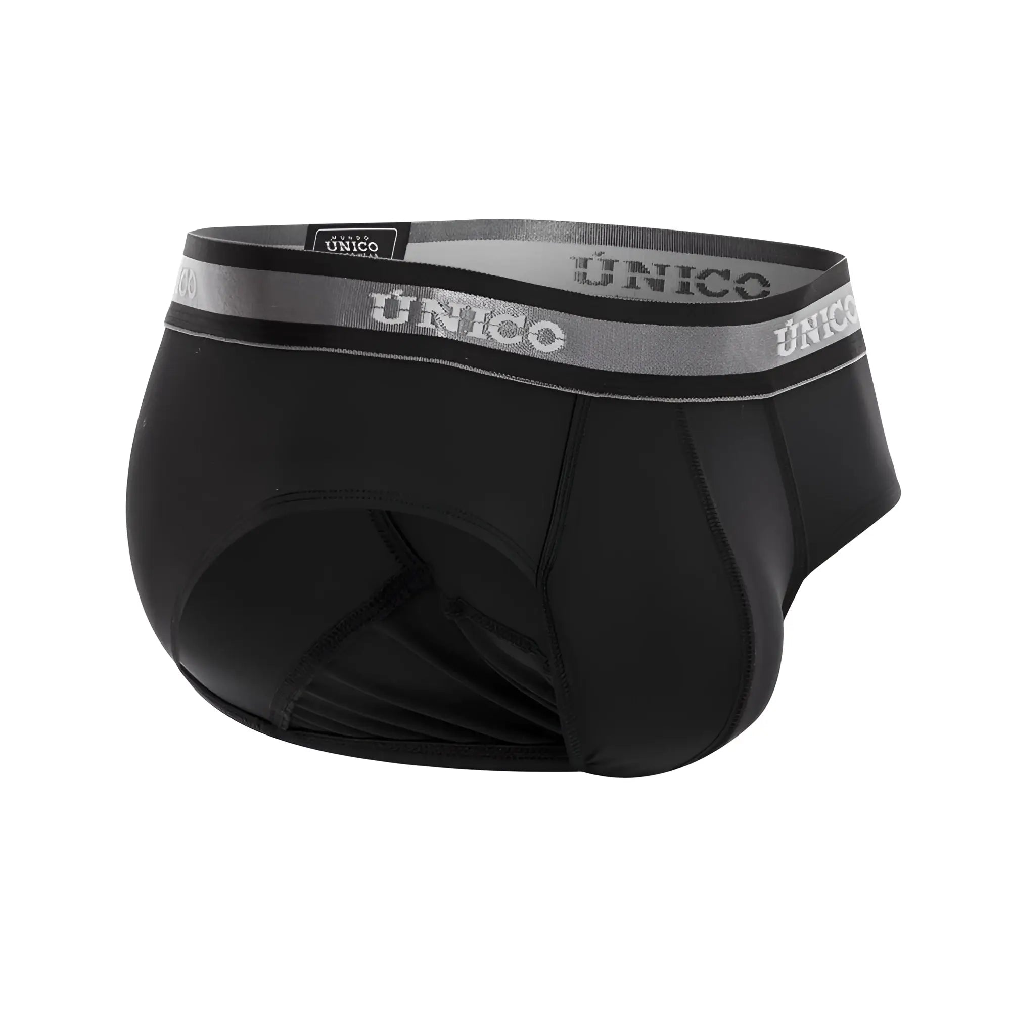 Black unico 22120201114 nebuloso m22 men’s briefs with gray elastic waistband and white brand name lettering