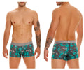 Unico 23050100104 Escaque trunks in teal and gray digital camouflage with gray elastic waistband branded unico