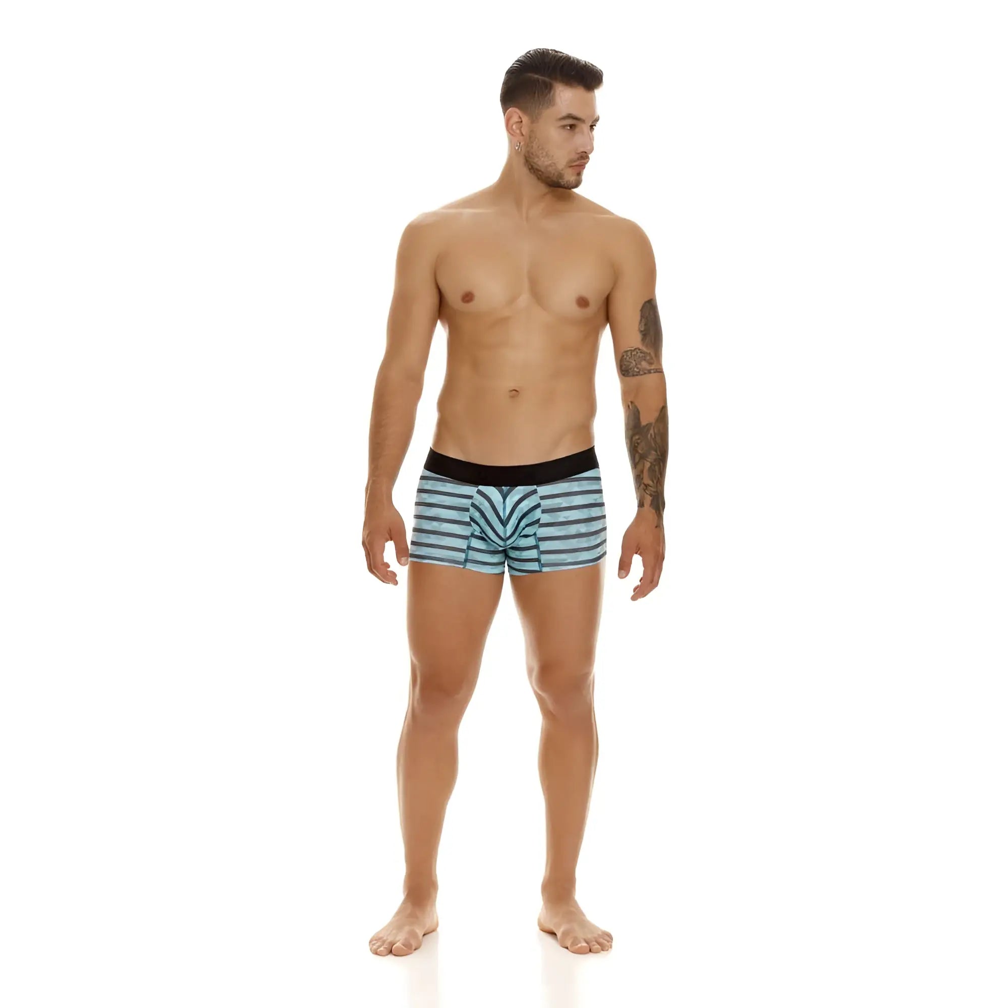 Unico 23050100116 espectaculo trunks light blue and black striped boxer briefs with solid black waistband