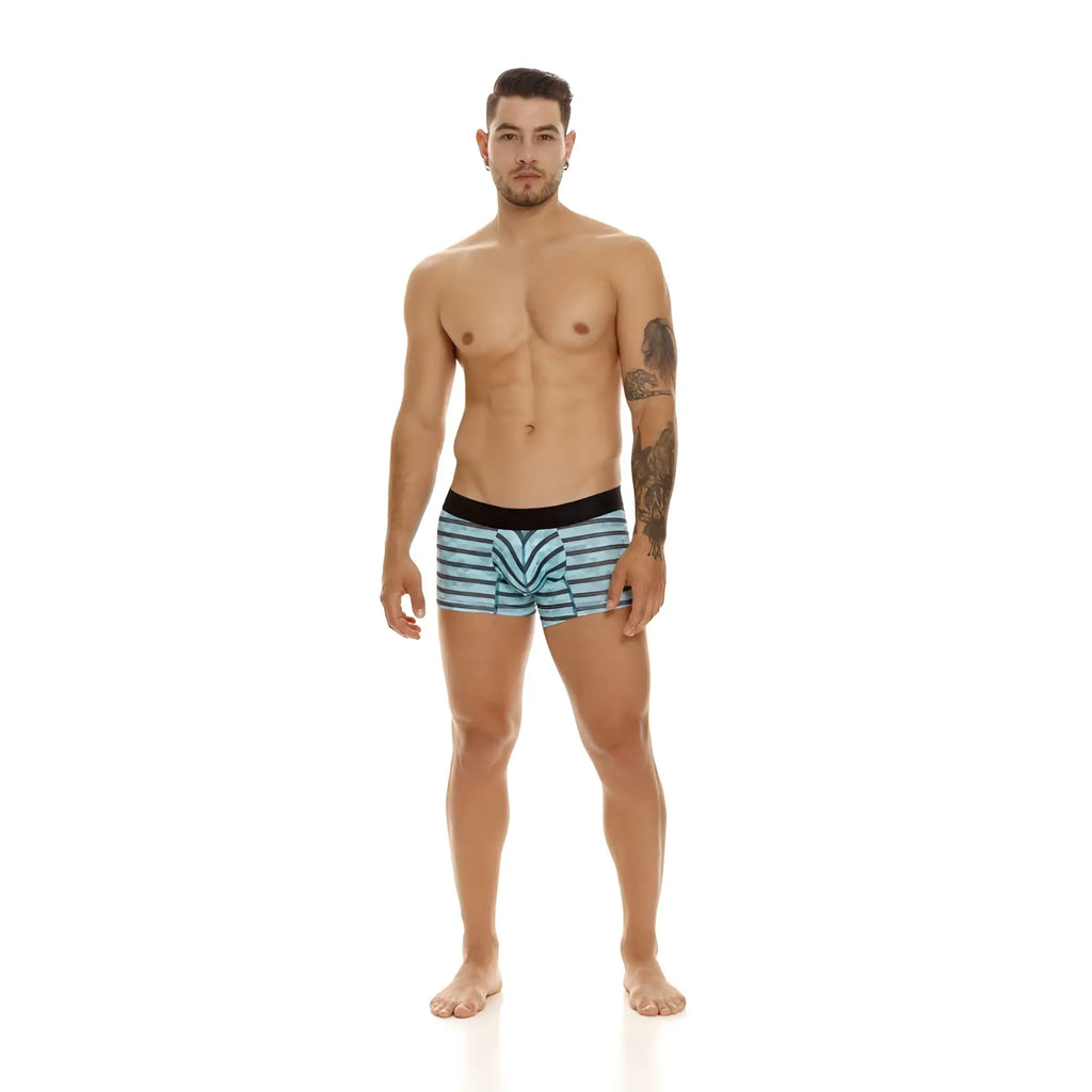 Unico 23050100116 espectaculo trunks color 63-turquoise men’s boxer briefs with light blue white stripes and black waistband