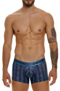 Unico 23080100121 filamento trunks with blue and black pattern and solid blue waistband boxer briefs
