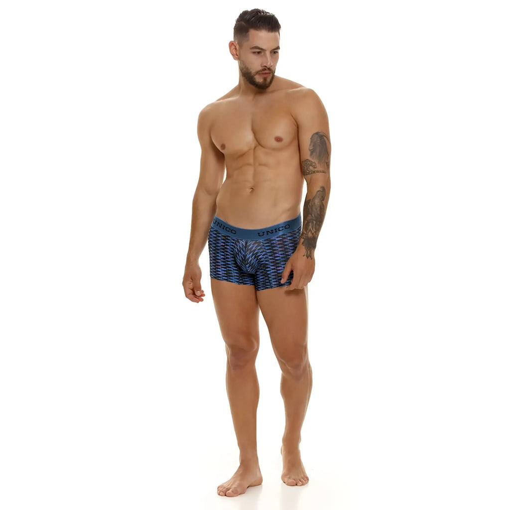 Blue patterned Unico 23080100121 Filamento trunk boxer briefs with geometric design and breathable fabric