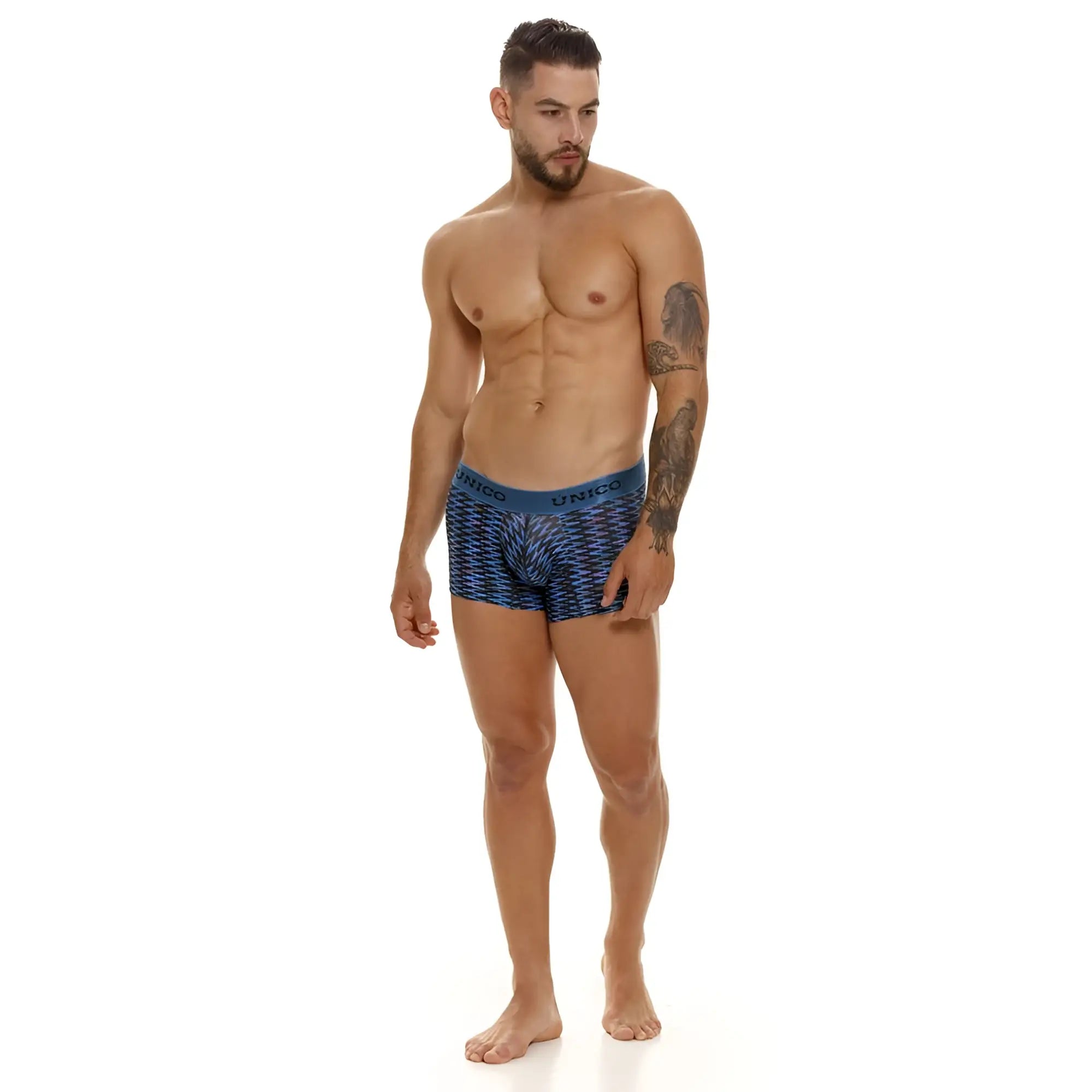 Blue patterned Unico 23080100121 Filamento trunk boxer briefs with geometric design and breathable fabric