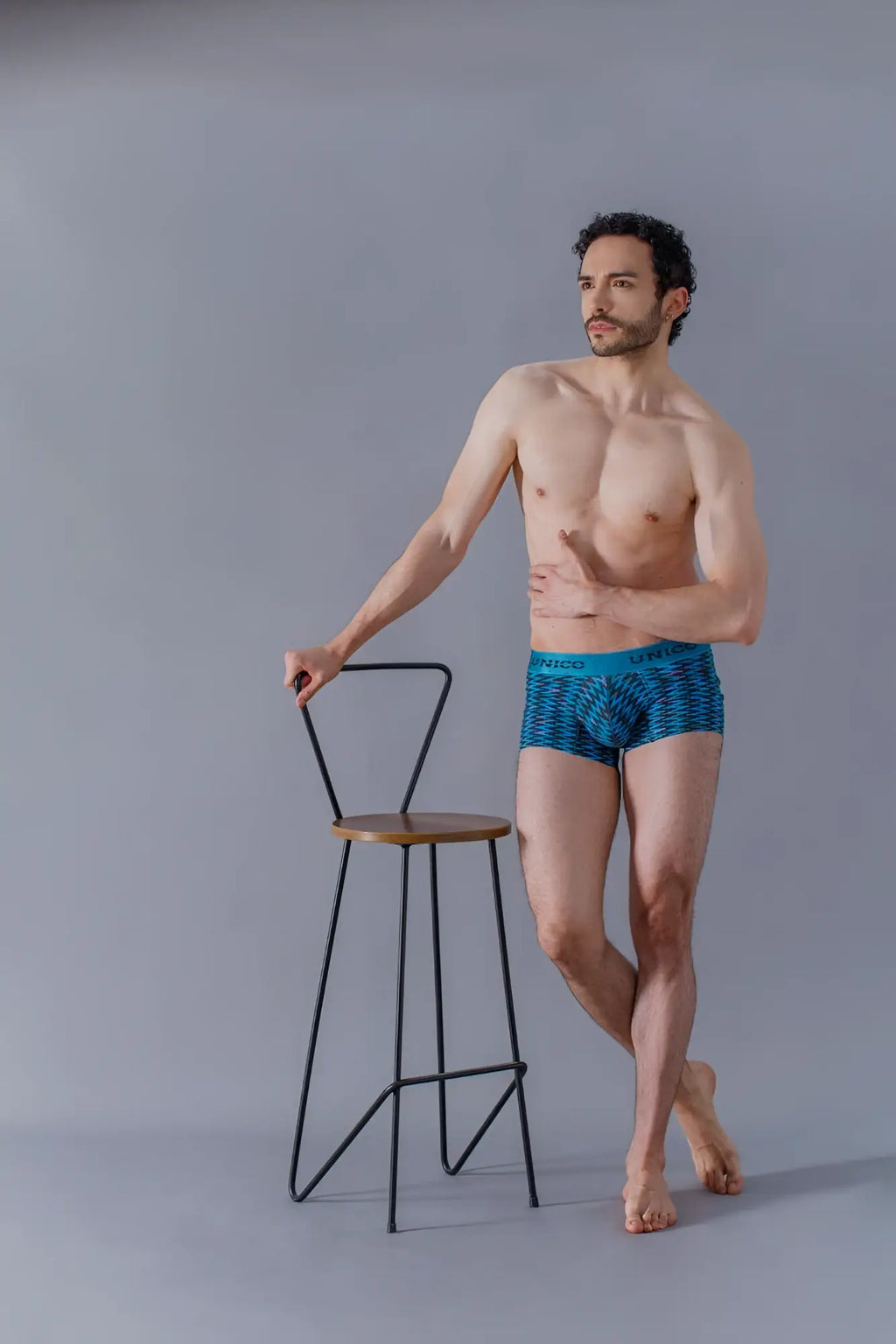 Blue patterned uniqlo unico 23080100121 filamento trunks with teal waistband designed for comfortable daily wear
