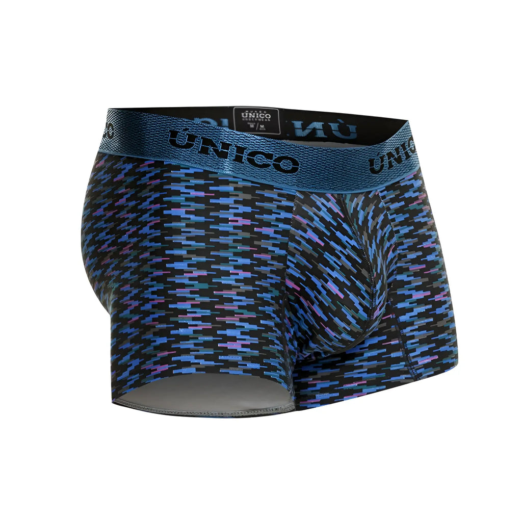 Blue and purple geometric-patterned unico 23080100121 filamento men’s boxer briefs with textured elastic waistband