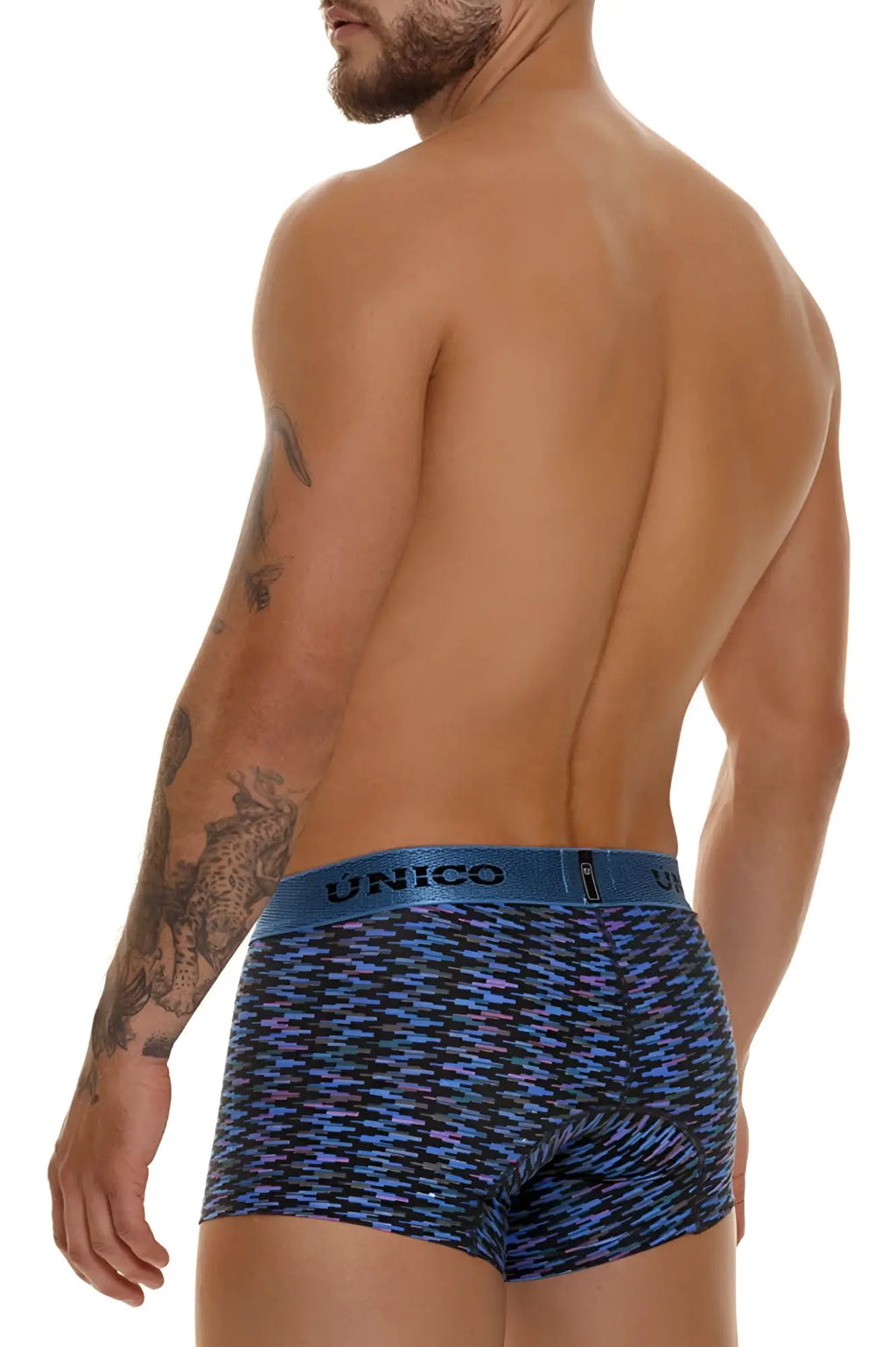 Unico 23080100121 filamento trunks boxer briefs in blue and purple pattern with solid blue waistband