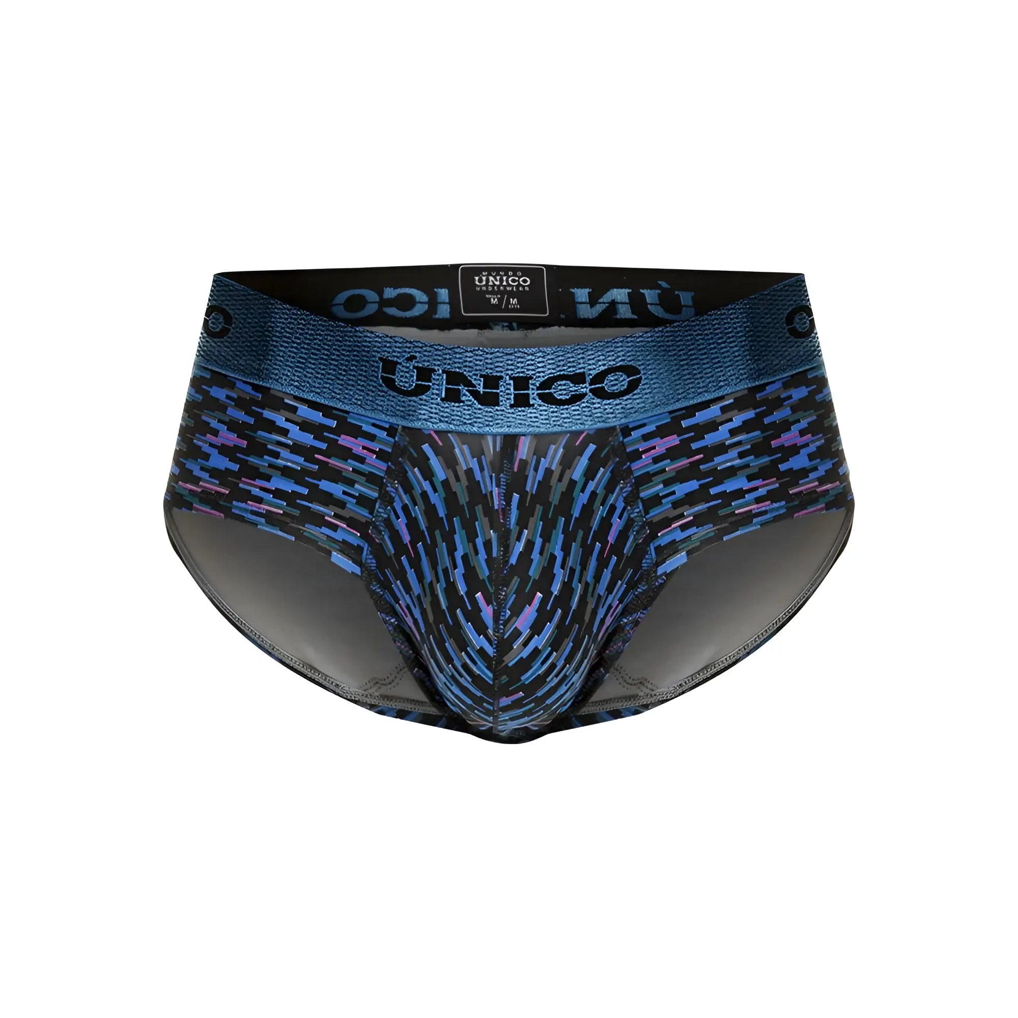 Blue and black patterned unico 23080101121 filamento men’s briefs with textured waistband in blue color