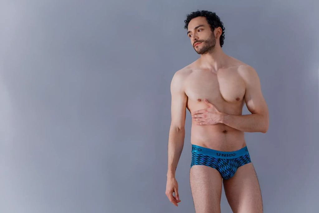 Blue patterned unico 23080101121 filamento briefs for men made of soft breathable fabric in color 46-blue