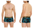 Unico 24010100104 Esquema trunks feature blue and black geometric pattern boxer briefs with a gold waistband