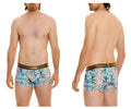 Men’s unico 24020100105 gasoleo trunks in blue and white abstract marble pattern with gold elastic waistband