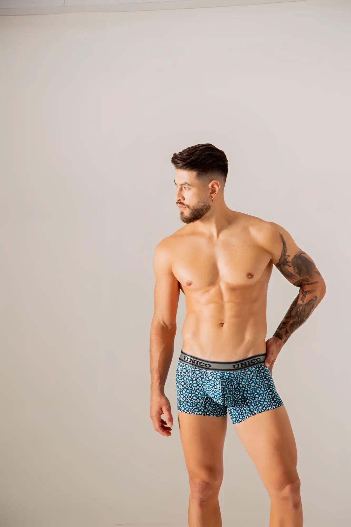 Blue patterned unico 24020100110 redondel trunks boxer briefs with gray waistband in color 46-blue