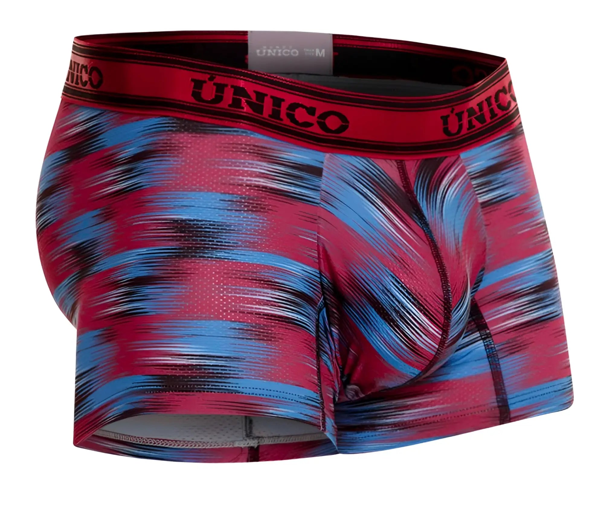 Unico 24020100112 yute trunks red red and blue abstract patterned men’s boxer briefs with black logo band