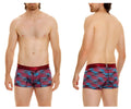 Men’s unico 24020100112 yute trunks boxer briefs with vibrant red and blue abstract pattern and logo waistband
