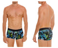 Blue and green geometric patterned men’s boxer briefs with black gantico waistband unico 24080100117 trino trunks