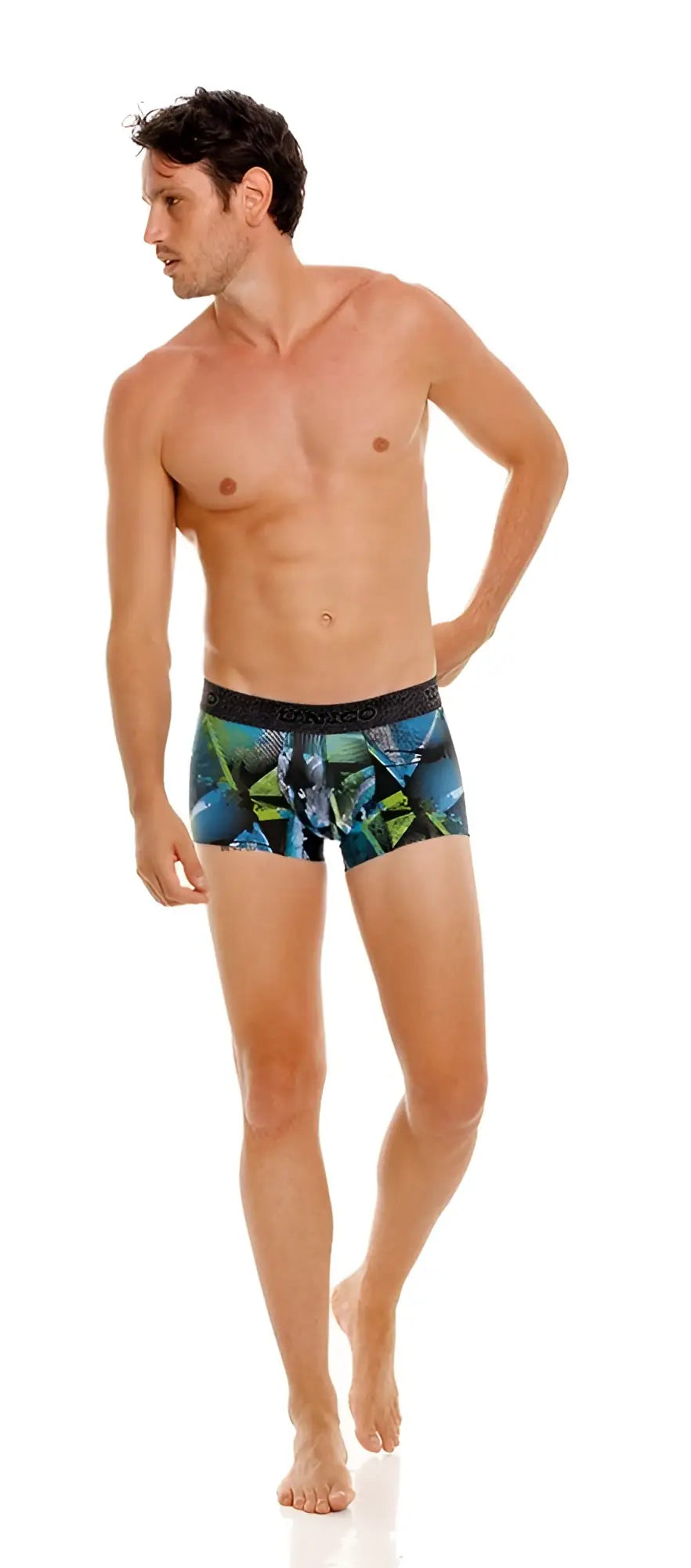 Men’s unico 24080100117 trino trunks boxer briefs with vibrant blue green and black geometric pattern