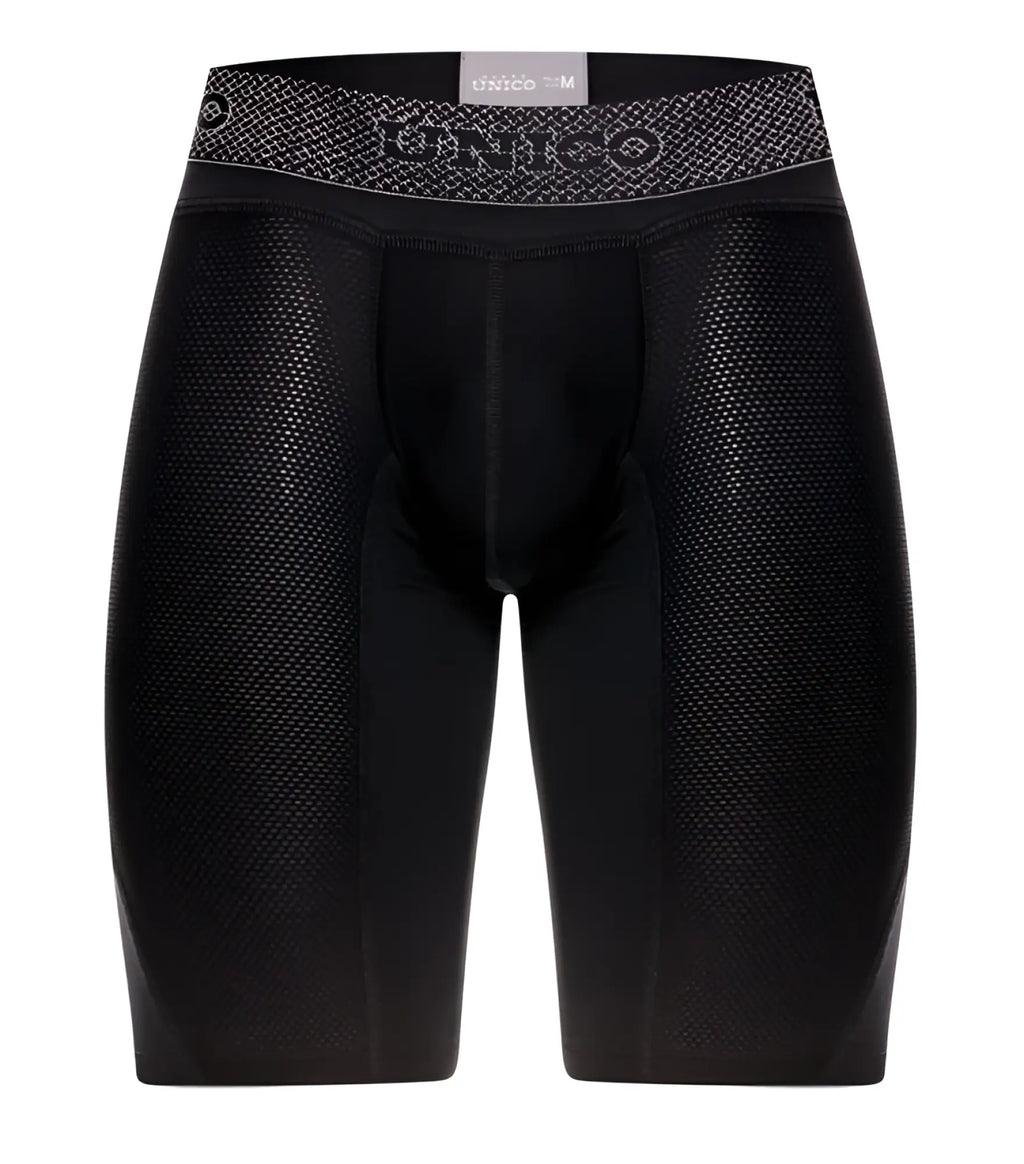 Black unico 24080100322 ardid boxer briefs in textured mesh fabric with patterned waistband for compression support
