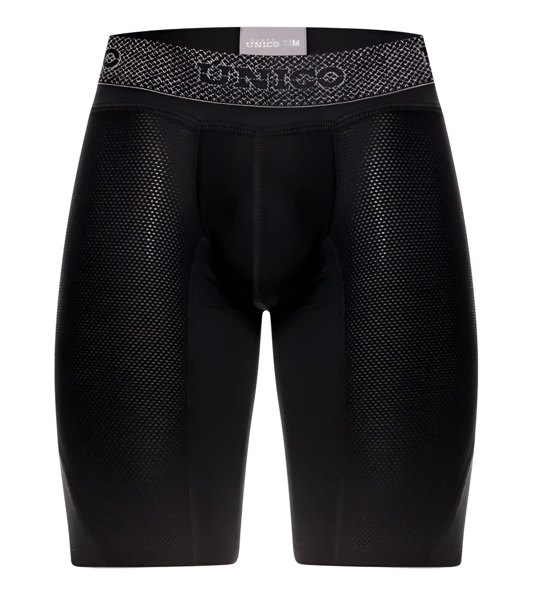 Black unico 24080100322 ardid boxer briefs in textured mesh fabric with patterned waistband for compression support
