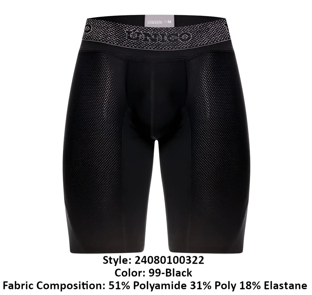Black unico 24080100322 ardid boxer briefs with textured mesh fabric and patterned waistband front side view
