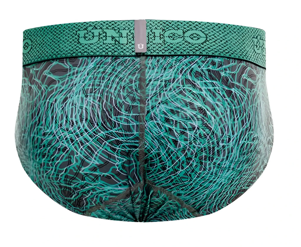 Unico 24080101105 cairel brief in teal and black with snakeskin textured waistband for men