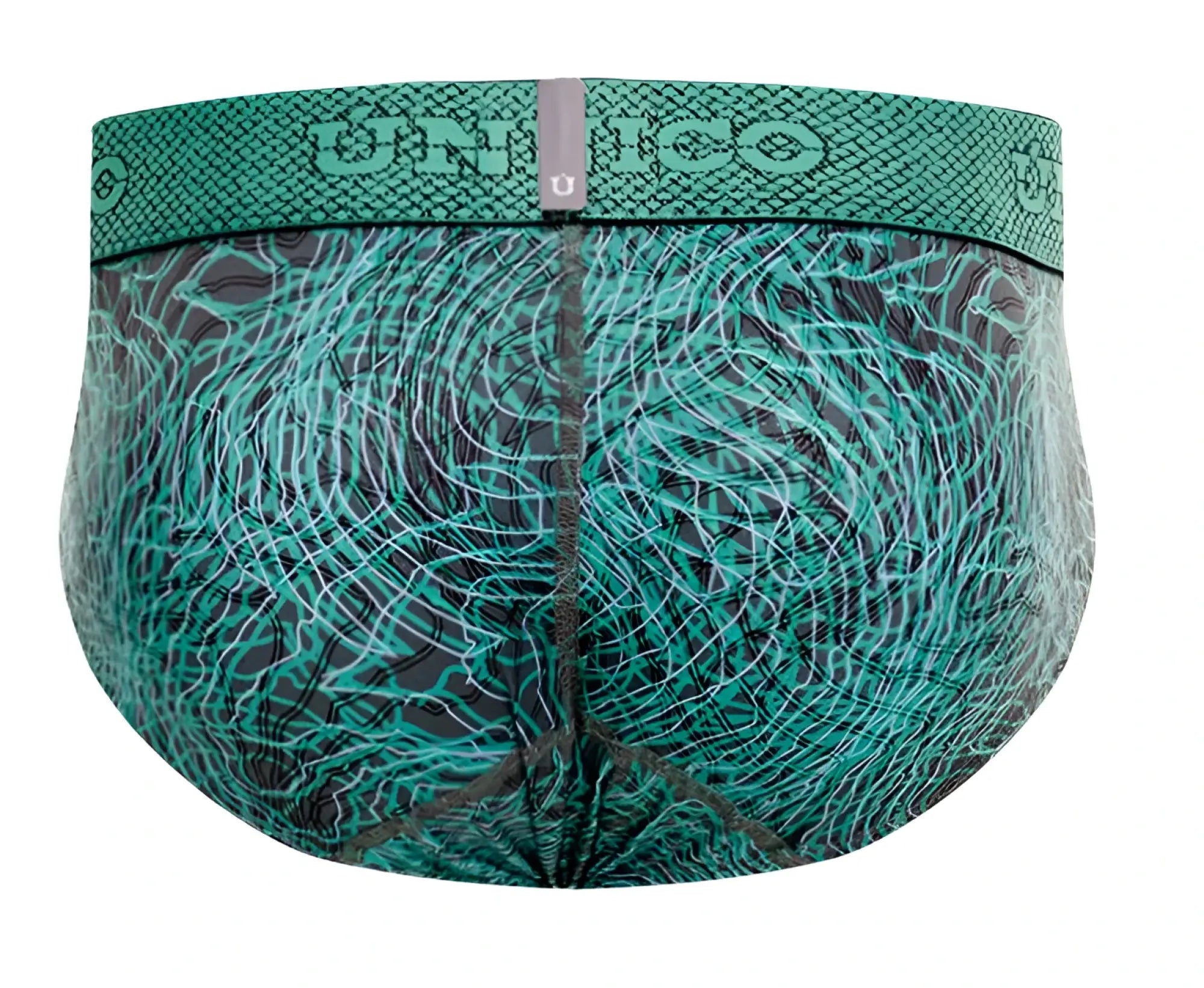Unico 24080101105 cairel brief in teal and black with snakeskin textured waistband for men