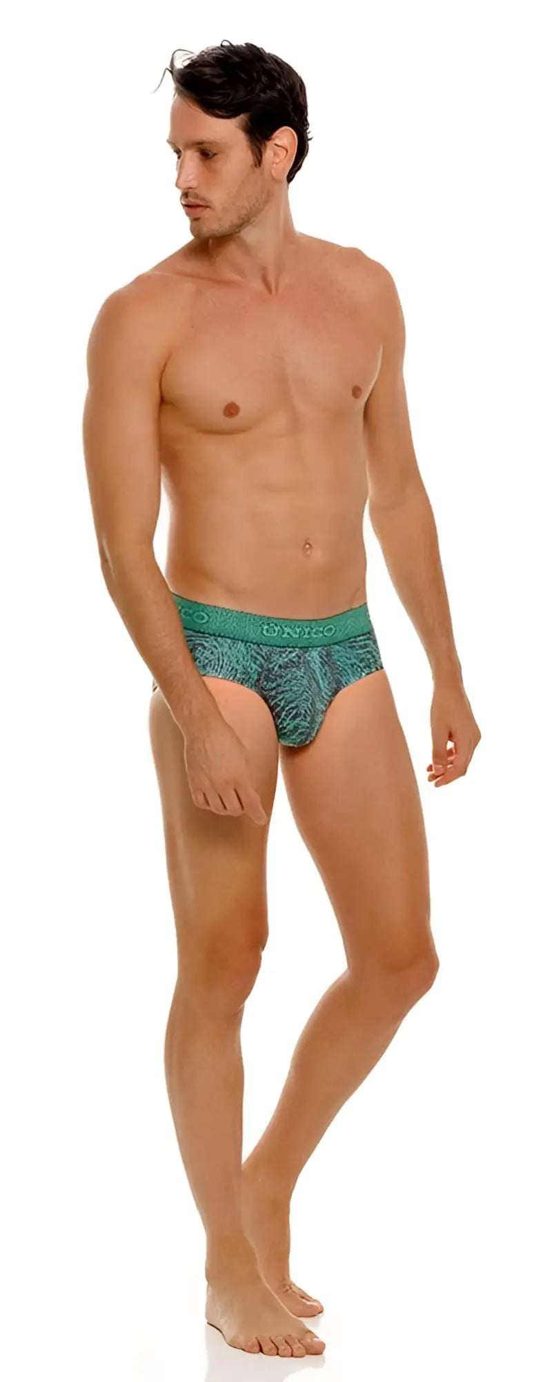 Teal patterned men’s briefs with matching elastic waistband unico 24080101105 cairel briefs color 43-green