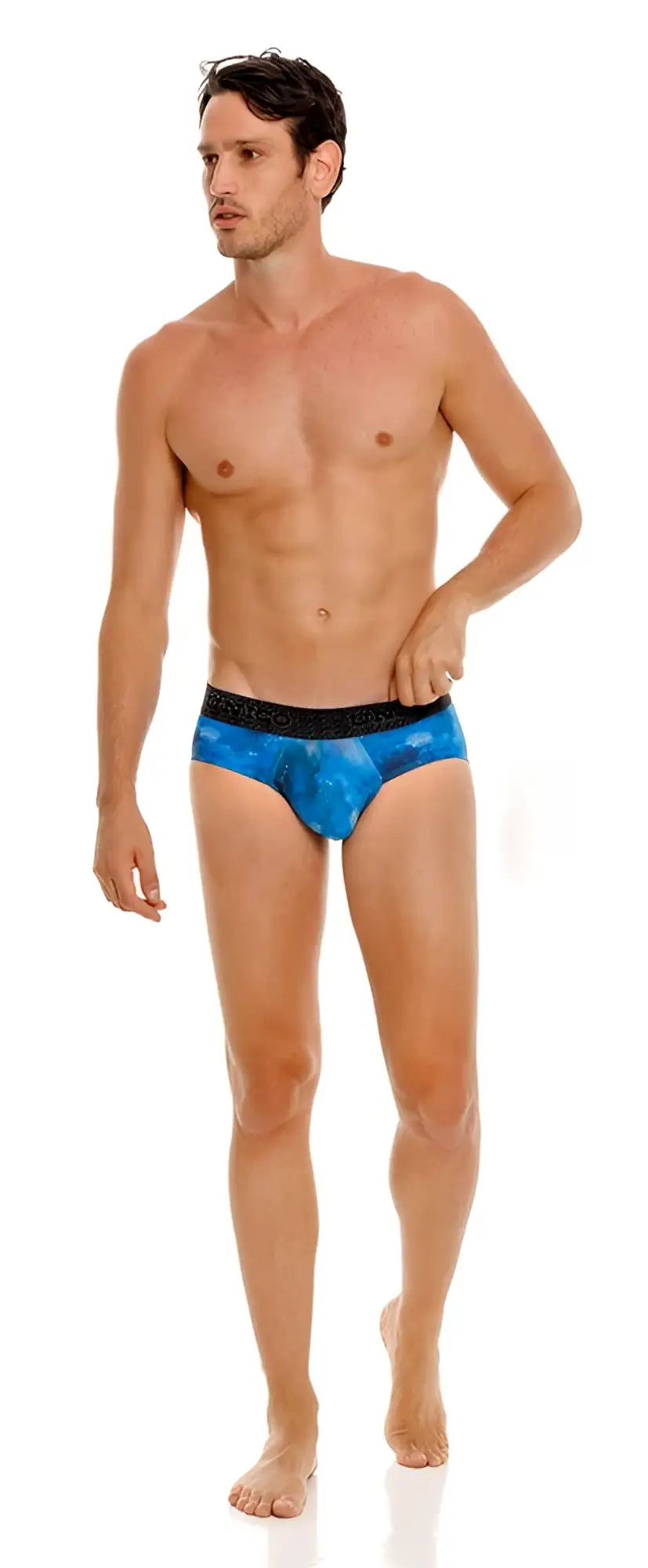 Unico infinito briefs color 46-blue men’s briefs with blue pattern and black elastic waistband for comfortable wear
