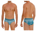 Blue patterned Unico 24080101112 Hilada men’s briefs with textured waistband and visible brand name in color 43 blue