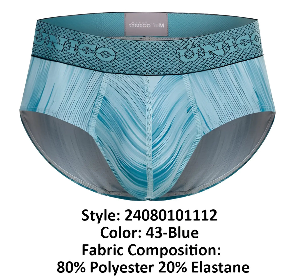 Teal and gray patterned unico 24080101112 hilada men’s briefs with a textured waistband in blue color