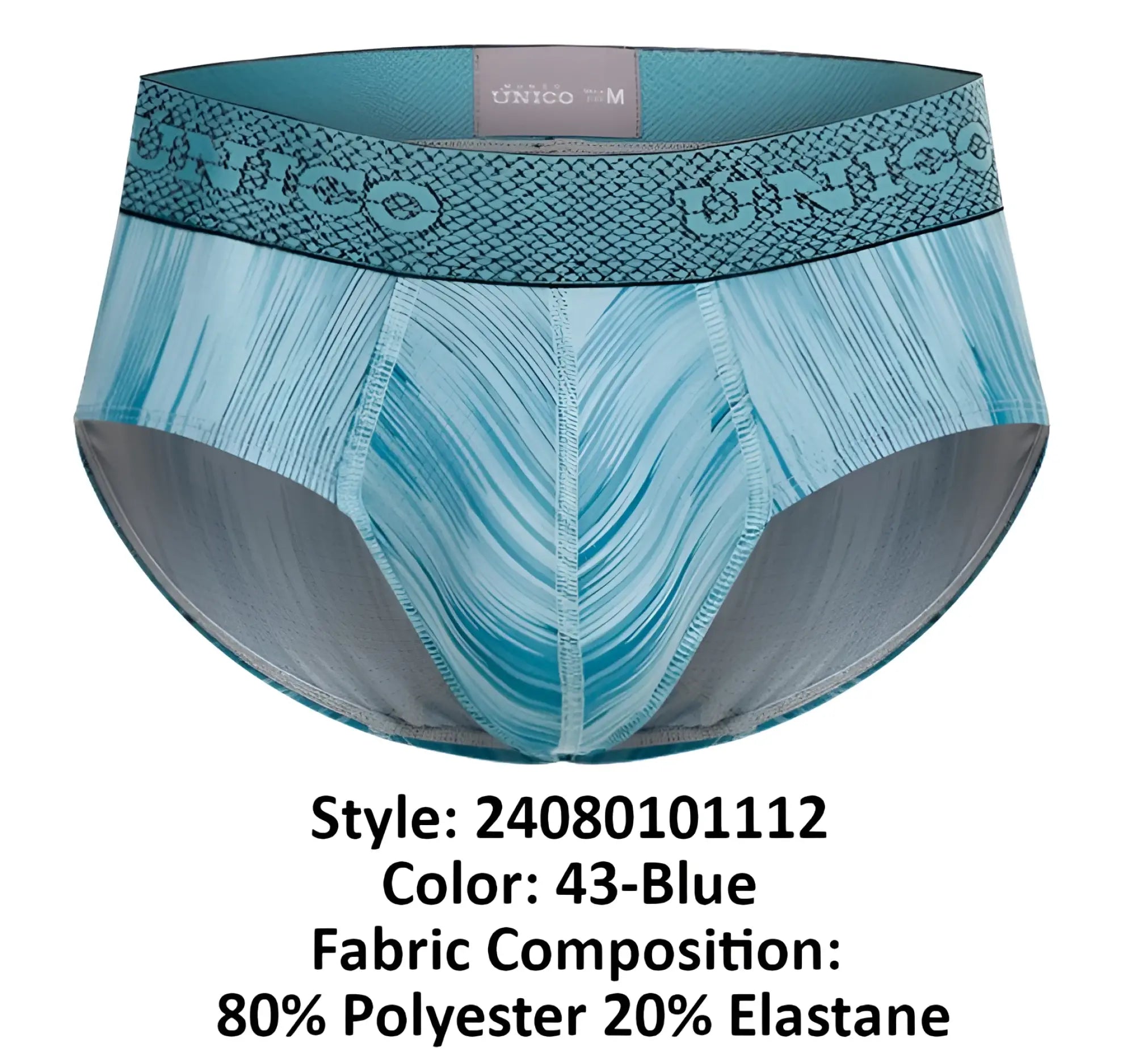 Teal and gray patterned unico 24080101112 hilada men’s briefs with a textured waistband in blue color