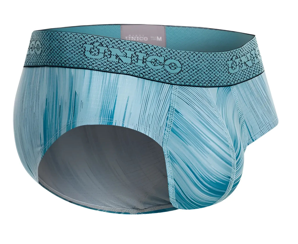 Unico 24080101112 hilada briefs in teal and gray with patterned fabric and textured waistband for men