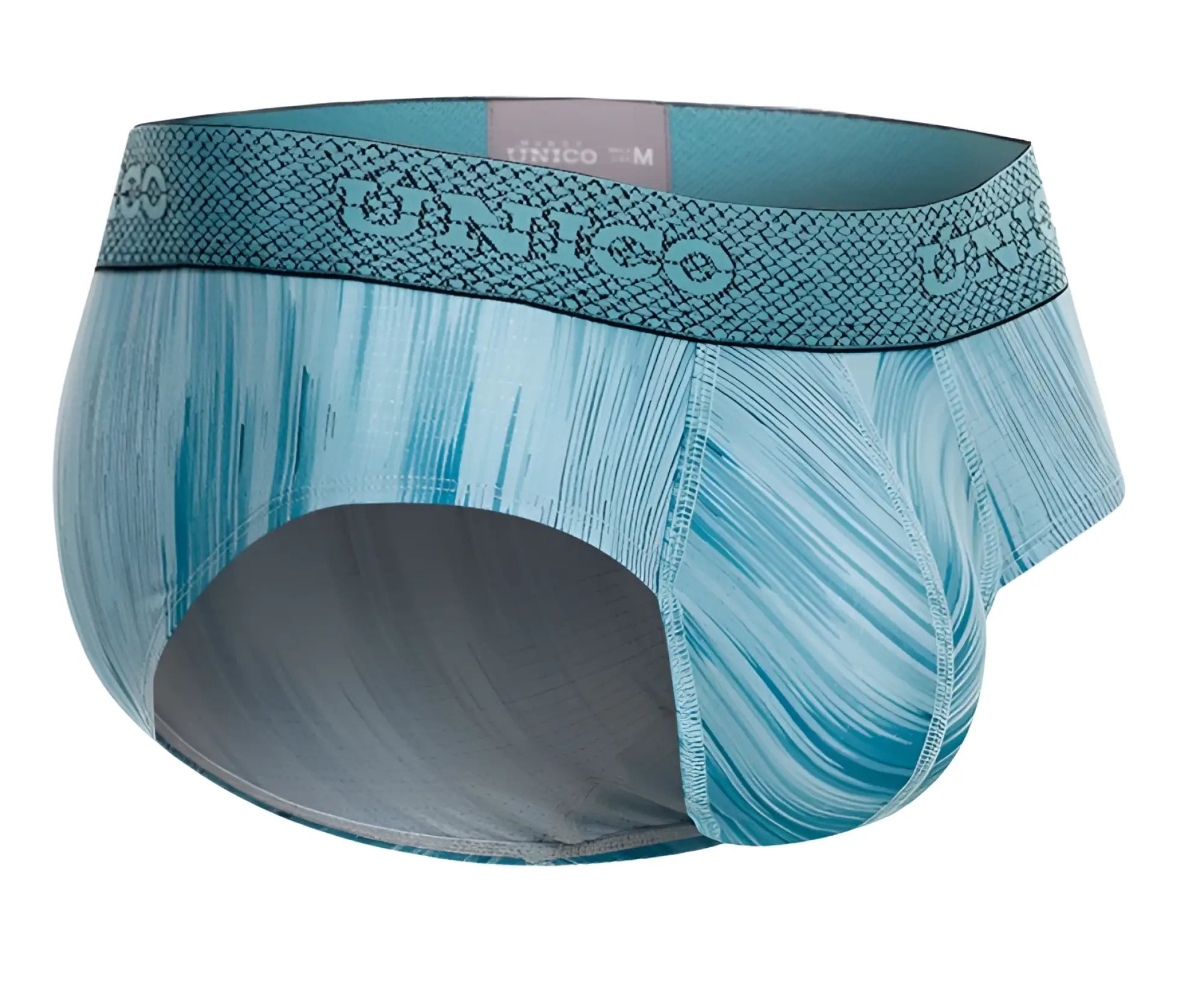Unico 24080101112 hilada briefs in teal and gray with patterned fabric and textured waistband for men