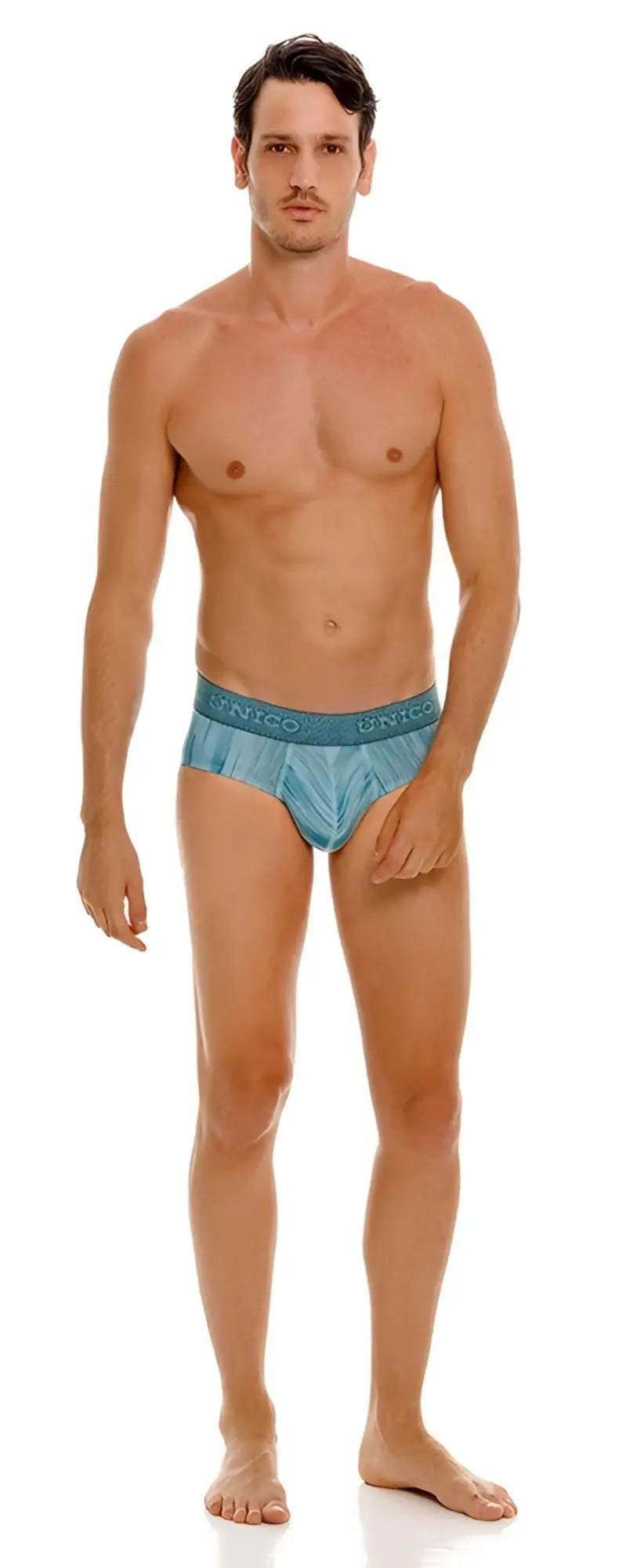 Teal patterned hilada briefs with branded waistband in unico 24080101112 color 43-blue for comfortable wear