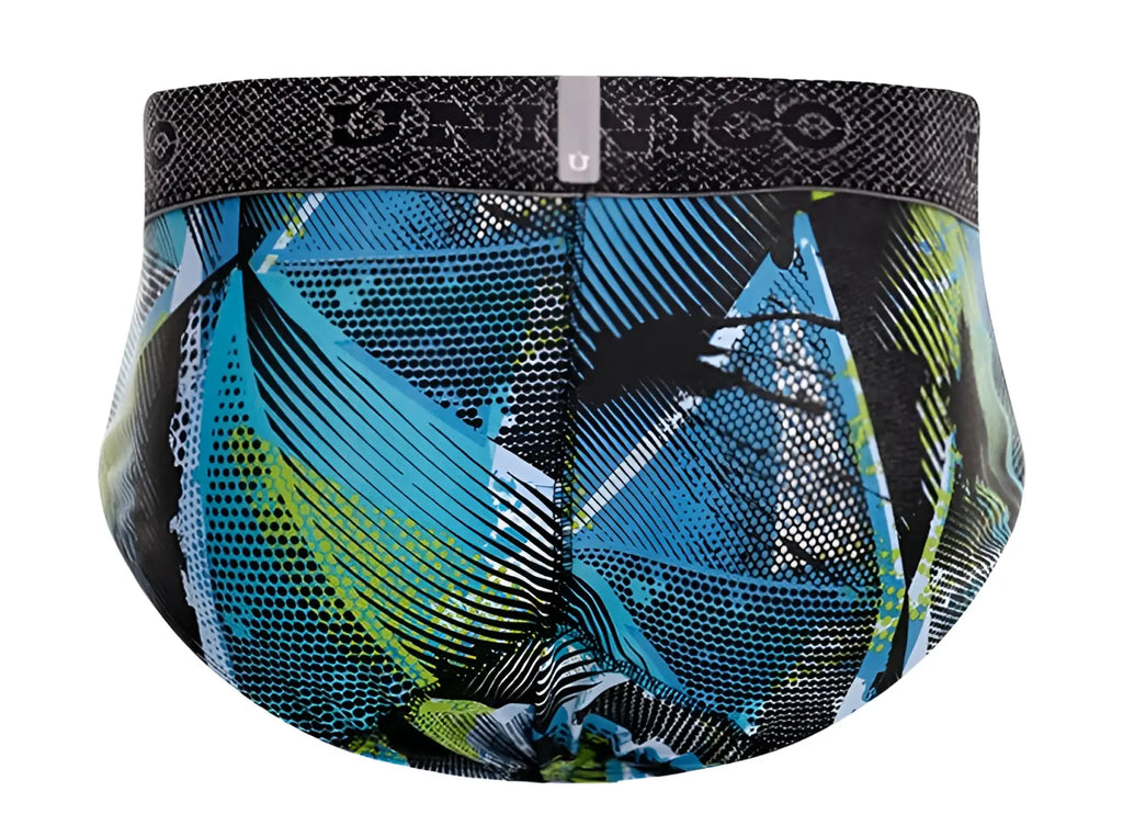 Unico 24080101117 Trino briefs men underwear with blue and green abstract pattern and black unico waistband