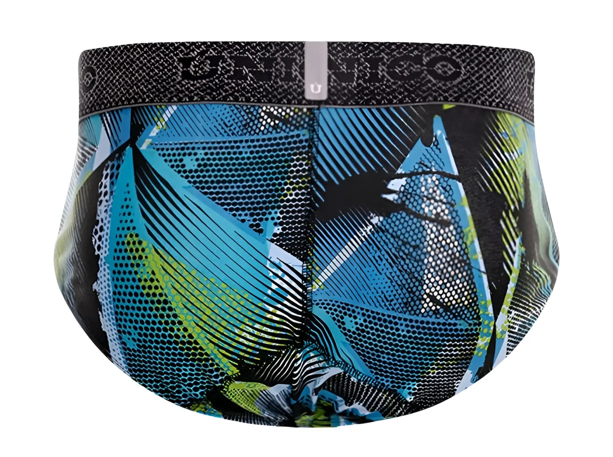 Unico 24080101117 Trino briefs men underwear with blue and green abstract pattern and black unico waistband