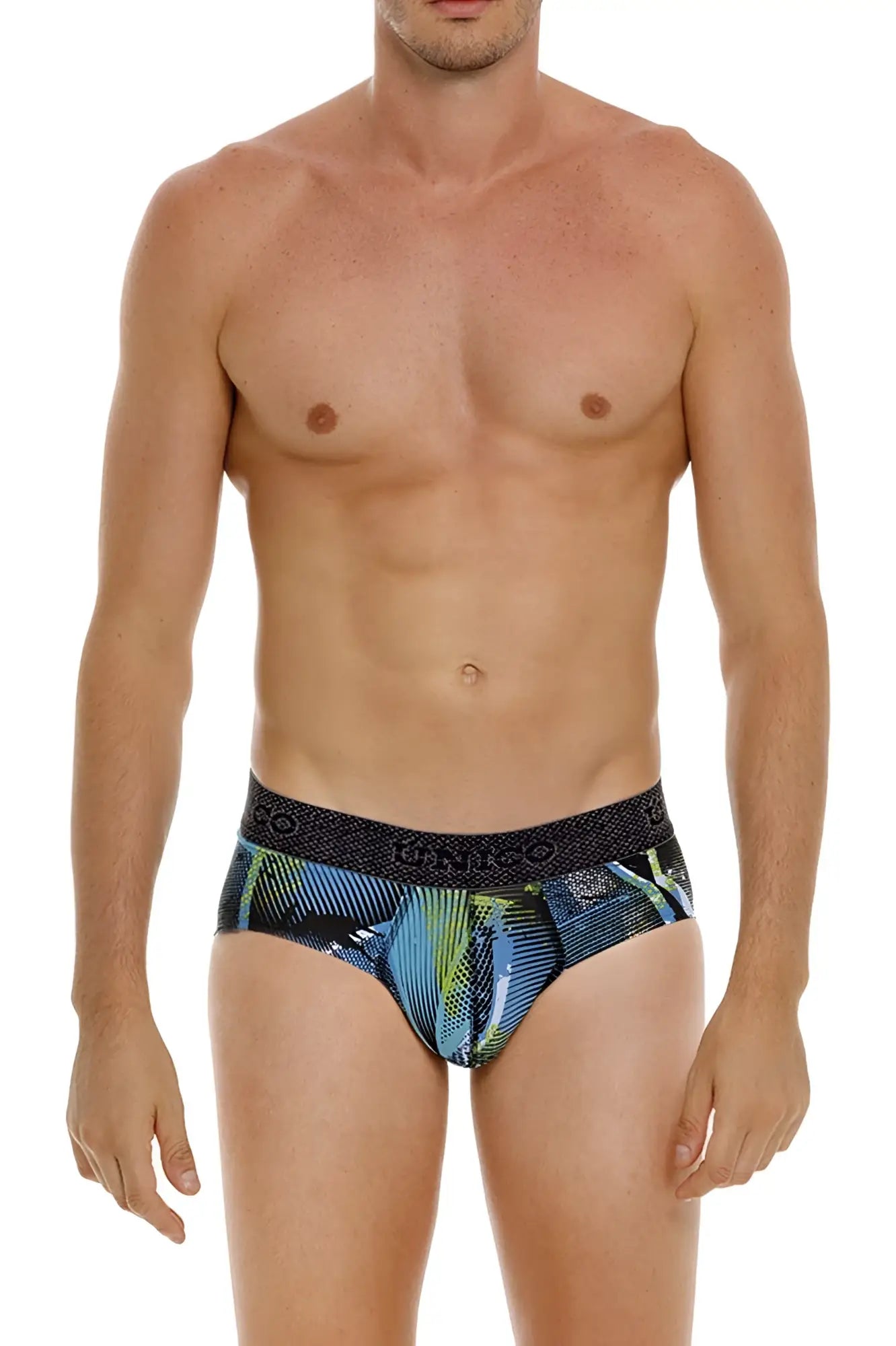 Men’s blue and green printed dkny Unico 24080101117 Trino briefs with black elastic waistband for comfortable wear