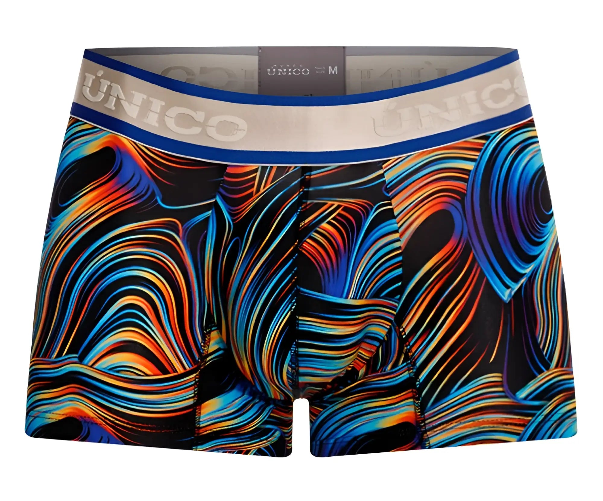 Unico 24100100104 calamo trunks color 99 black vibrant abstract swirl patterned men’s boxer briefs with branded waistband