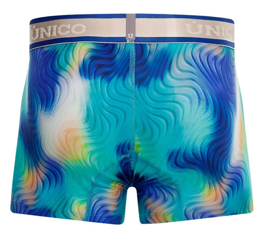 Unico 24100100105 Moscatel trunks vibrant blue teal orange tie-dye boxer briefs with navy unico waistband