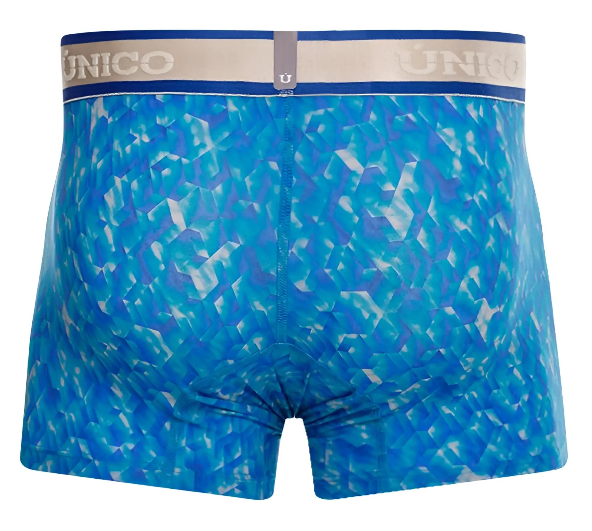 Unico 24100100106 palindromo trunks in blue feature patterned boxer briefs with geometric design and elastic waistband