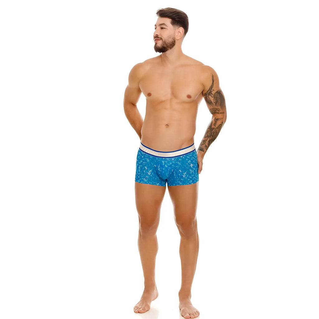 Blue patterned Unico 24100100106 Palindromo trunks with white and blue elastic waistband boxer briefs