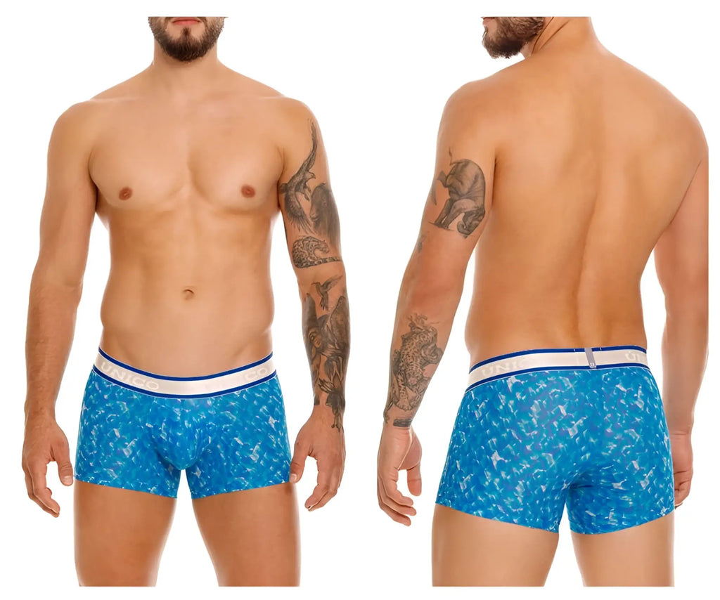 Blue patterned unico 24100100106 palindromo trunks boxer briefs with white and blue striped waistband