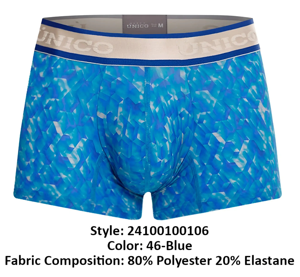 Unico 24100100106 palindromo trunks blue patterned men’s boxer briefs with geometric design and branded waistband