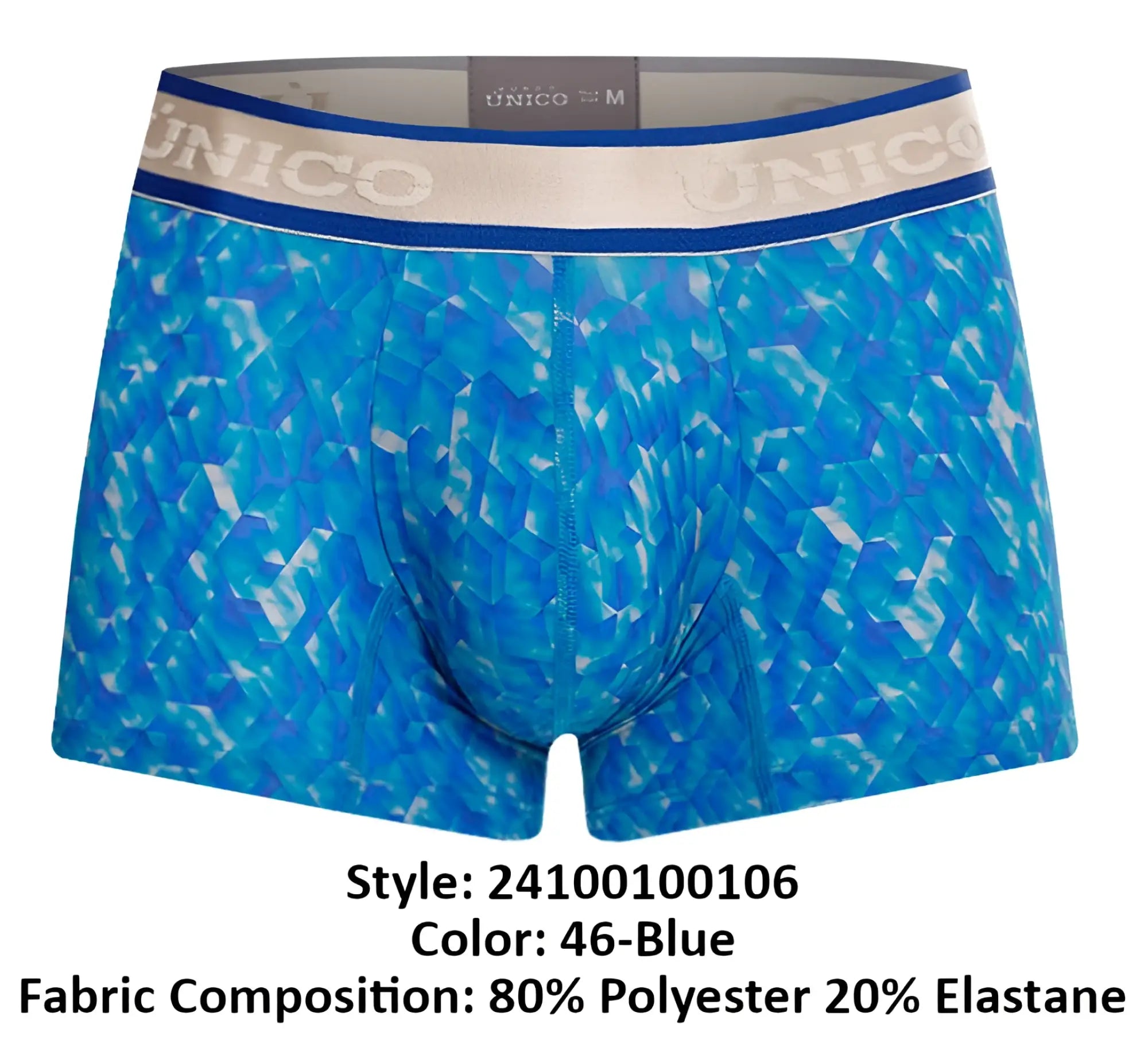 Unico 24100100106 palindromo trunks blue patterned men’s boxer briefs with geometric design and branded waistband