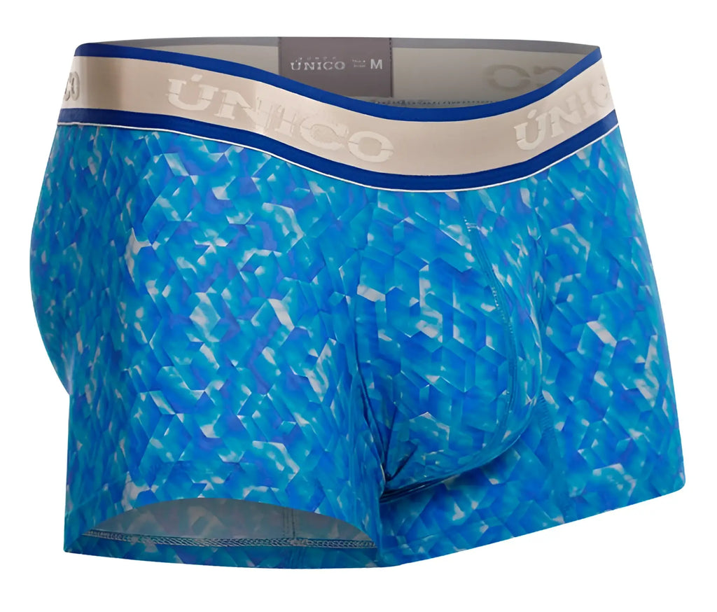 Blue patterned unico 24100100106 palindromo men’s boxer briefs with beige waistband for comfortable everyday wear
