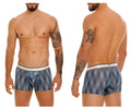 Unico 24100100114 ejes trunks men’s boxer briefs with blue and white stripes and a solid white waistband
