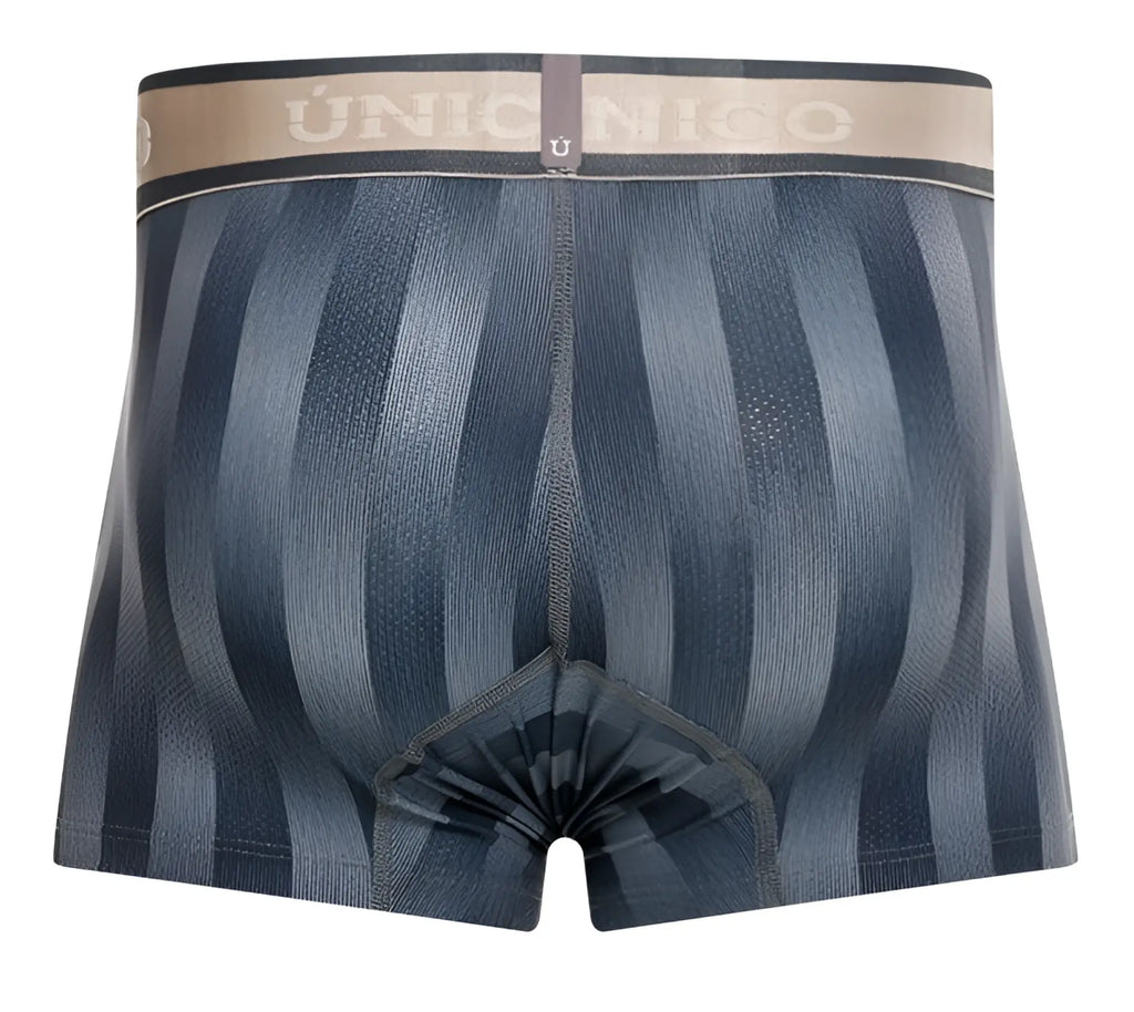 Unico 24100100114 eje trunks in dark blue stripes with beige waistband featuring the únicor brand name