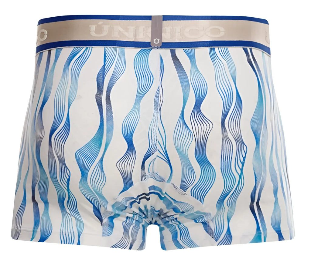 Blue and white patterned unico 24100100116 pomposo trunks with wavy line design boxer briefs